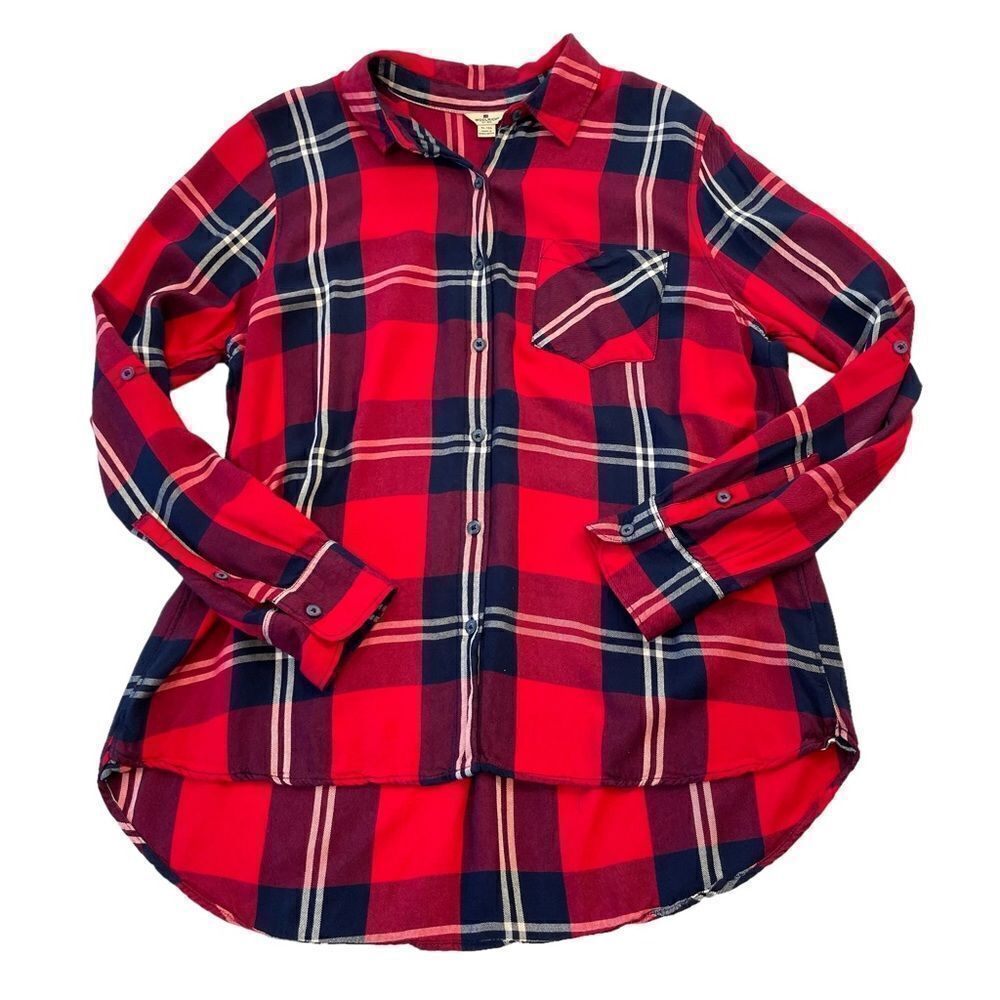 Woolrich Rayon Red Festive Plaid‎ Print Button Down Blouse, XL - Picture 3 of 9
